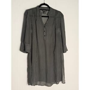 Lane Bryant Long Black and White Polka Dot Tunic V-Neck Belted Plus Sz 14/16